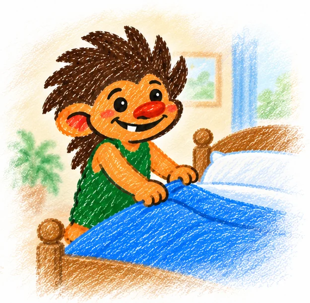 A troll making the bed