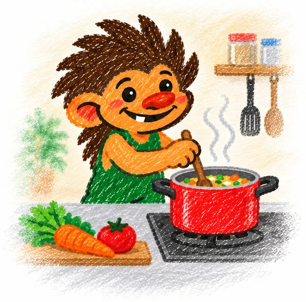 A troll cooking dinner